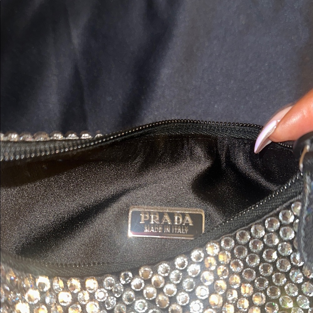 Prada Re-Edition 2000 Black Satin Mini Bag w/ Crystals - Picture 6 of 13